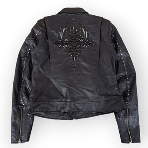 Y2k Harley-Davidson Women's Embroidered Studded Purple Leather Jacket - M